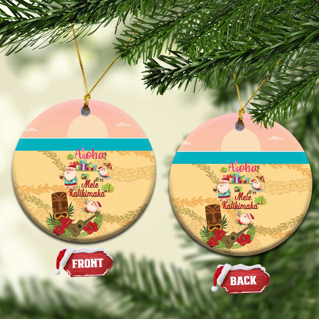 Aloha Hawaii Mele Kalikimaka Ceramic Ornament Beachy Funny Santa Hawaiian Lei - Polynesian Pride
