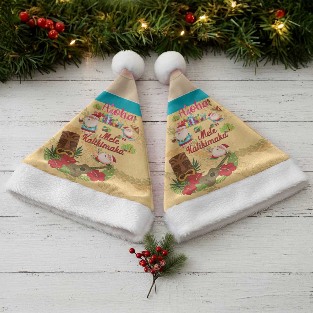 Aloha Hawaii Mele Kalikimaka Christmas Santa Hat Beachy Funny Santa Hawaiian Lei - Polynesian Pride