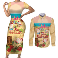 Aloha Hawaii Mele Kalikimaka Couples Matching Short Sleeve Bodycon Dress and Long Sleeve Button Shirt Beachy Funny Santa Hawaiian Lei - Polynesian Pride