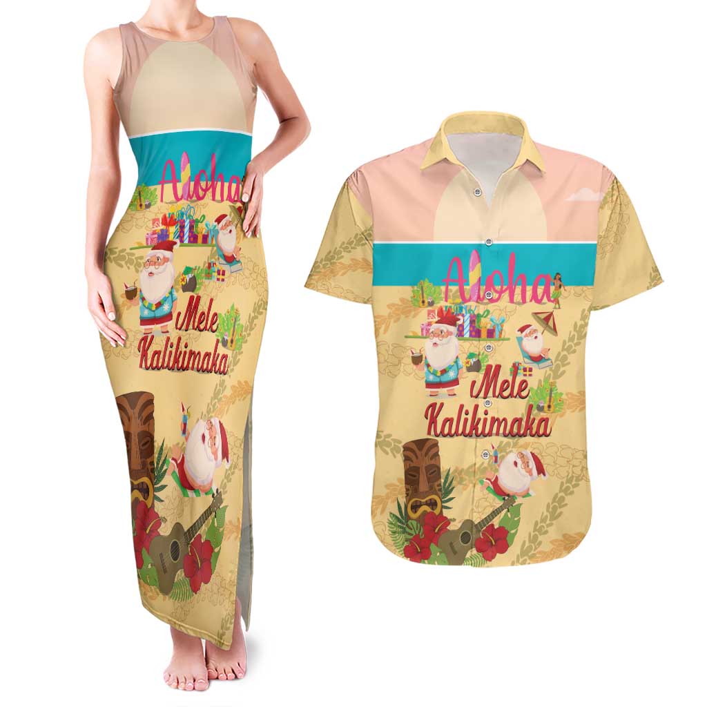 Aloha Hawaii Mele Kalikimaka Couples Matching Tank Maxi Dress and Hawaiian Shirt Beachy Funny Santa Hawaiian Lei - Polynesian Pride