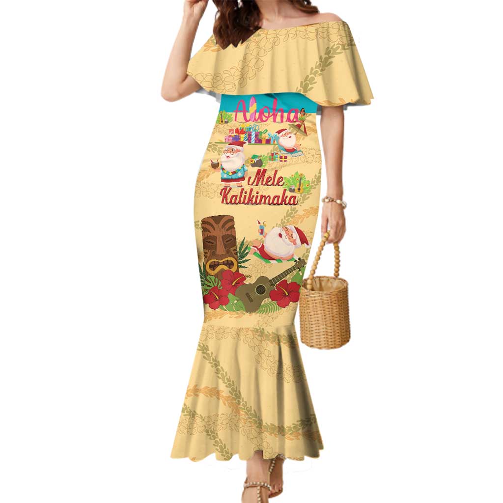 Aloha Hawaii Mele Kalikimaka Family Matching Mermaid Dress and Hawaiian Shirt Beachy Funny Santa Hawaiian Lei - Polynesian Pride