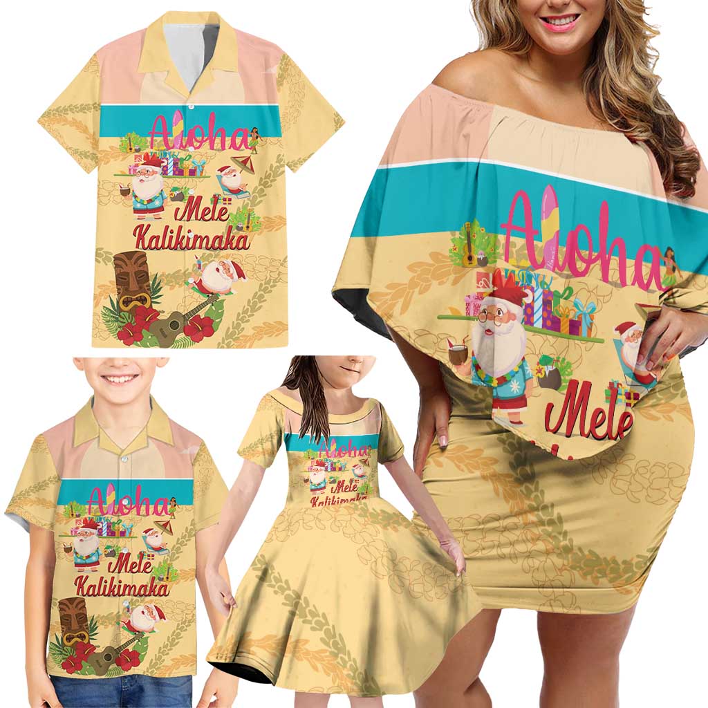 Aloha Hawaii Mele Kalikimaka Family Matching Off Shoulder Short Dress and Hawaiian Shirt Beachy Funny Santa Hawaiian Lei - Polynesian Pride