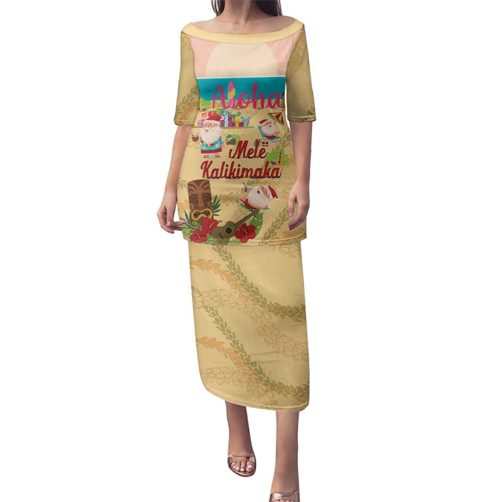 Aloha Hawaii Mele Kalikimaka Family Matching Puletasi and Hawaiian Shirt Beachy Funny Santa Hawaiian Lei - Polynesian Pride