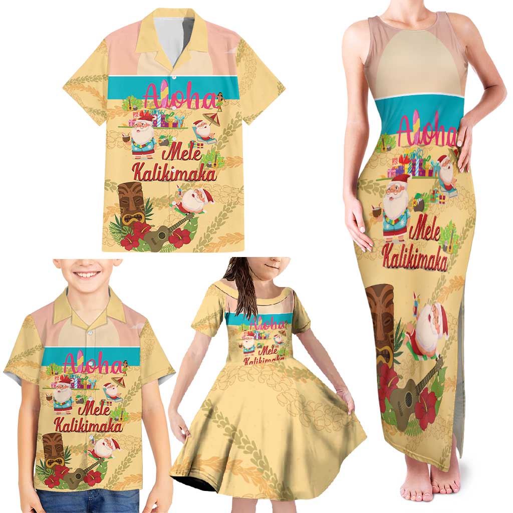 Aloha Hawaii Mele Kalikimaka Family Matching Tank Maxi Dress and Hawaiian Shirt Beachy Funny Santa Hawaiian Lei - Polynesian Pride