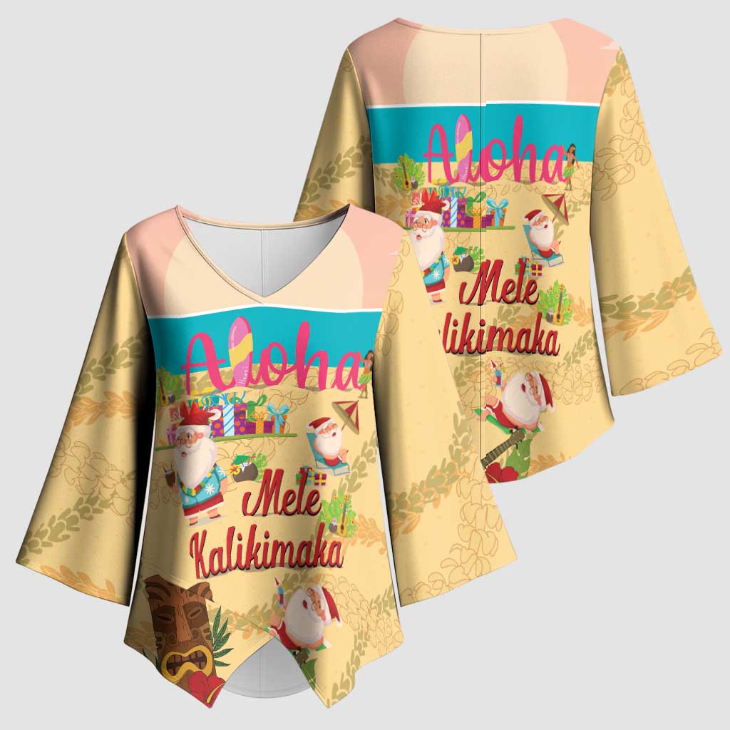 Aloha Hawaii Mele Kalikimaka Kimono Sleeve Blouse Beachy Funny Santa Hawaiian Lei - Polynesian Pride