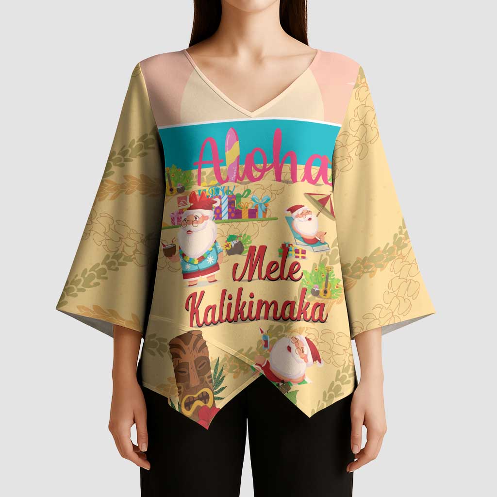 Aloha Hawaii Mele Kalikimaka Kimono Sleeve Blouse Beachy Funny Santa Hawaiian Lei - Polynesian Pride