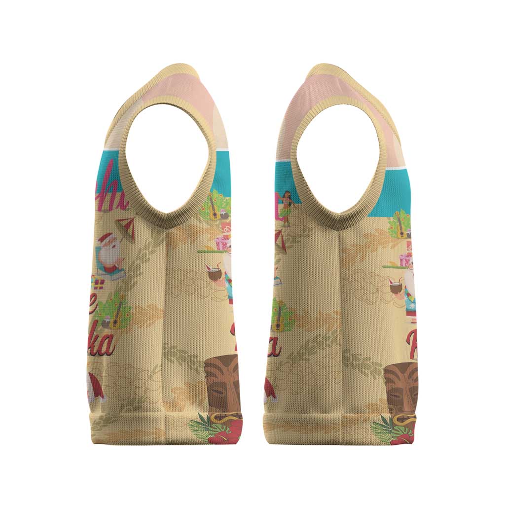 Aloha Hawaii Mele Kalikimaka Christmas Knitted V-Neck Vest Beachy Funny Santa Hawaiian Lei - Polynesian Pride