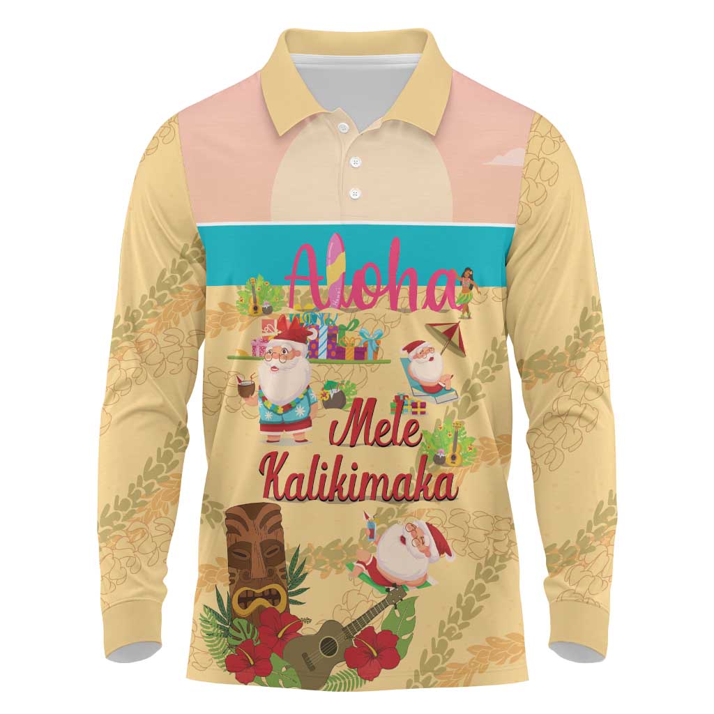 Aloha Hawaii Mele Kalikimaka Long Sleeve Polo Shirt Beachy Funny Santa Hawaiian Lei - Polynesian Pride