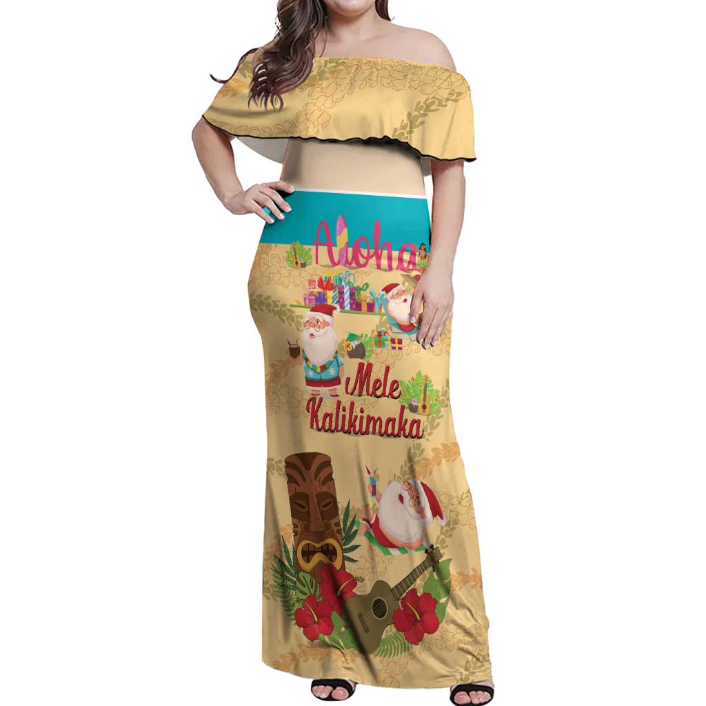 Aloha Hawaii Mele Kalikimaka Off Shoulder Maxi Dress Beachy Funny Santa Hawaiian Lei - Polynesian Pride
