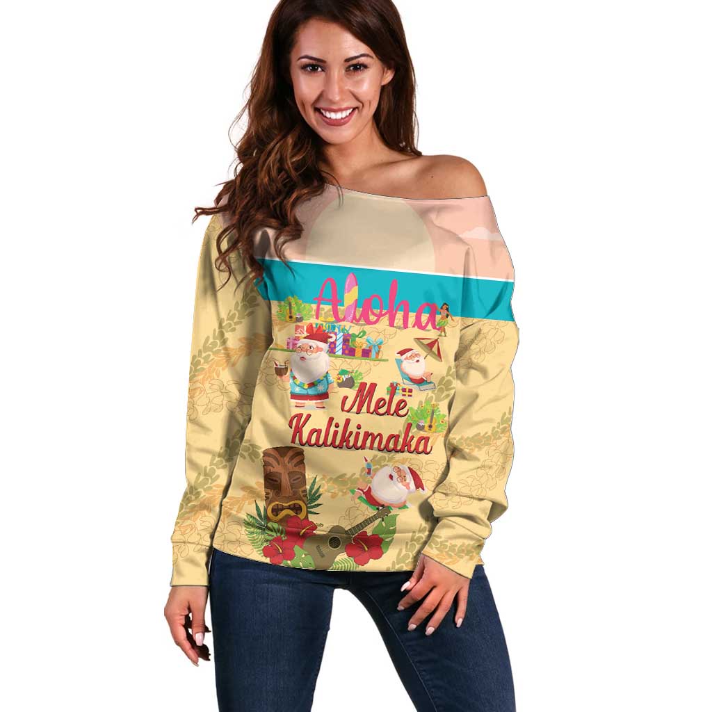 Aloha Hawaii Mele Kalikimaka Off Shoulder Sweater Beachy Funny Santa Hawaiian Lei - Polynesian Pride