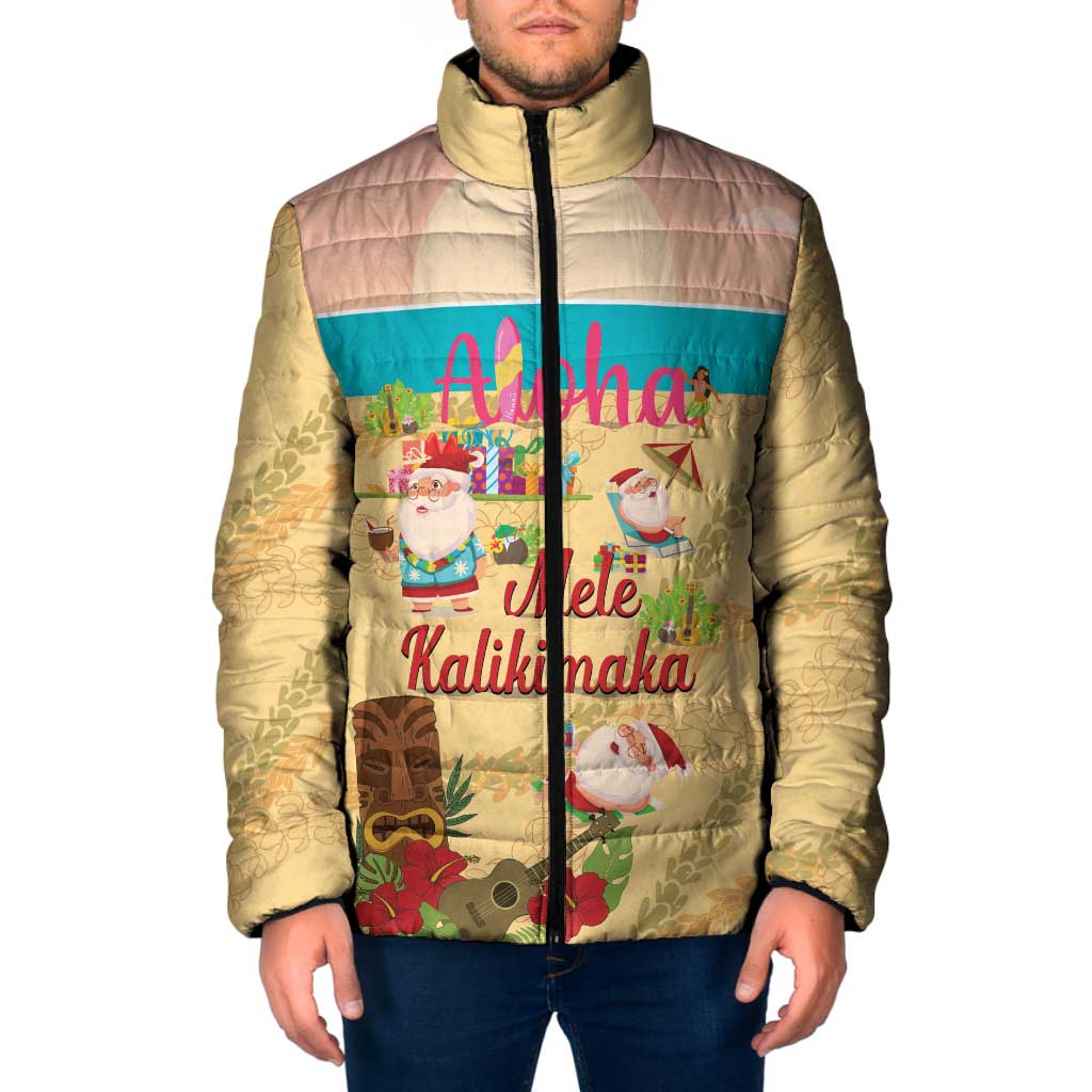 Aloha Hawaii Mele Kalikimaka Padded Jacket Beachy Funny Santa Hawaiian Lei - Polynesian Pride