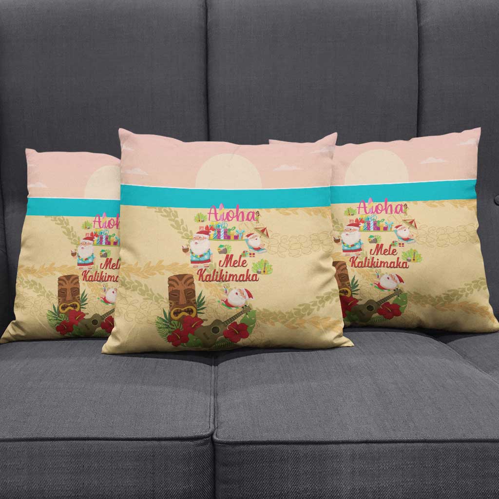 Aloha Hawaii Mele Kalikimaka Pillow Cover Beachy Funny Santa Hawaiian Lei - Polynesian Pride