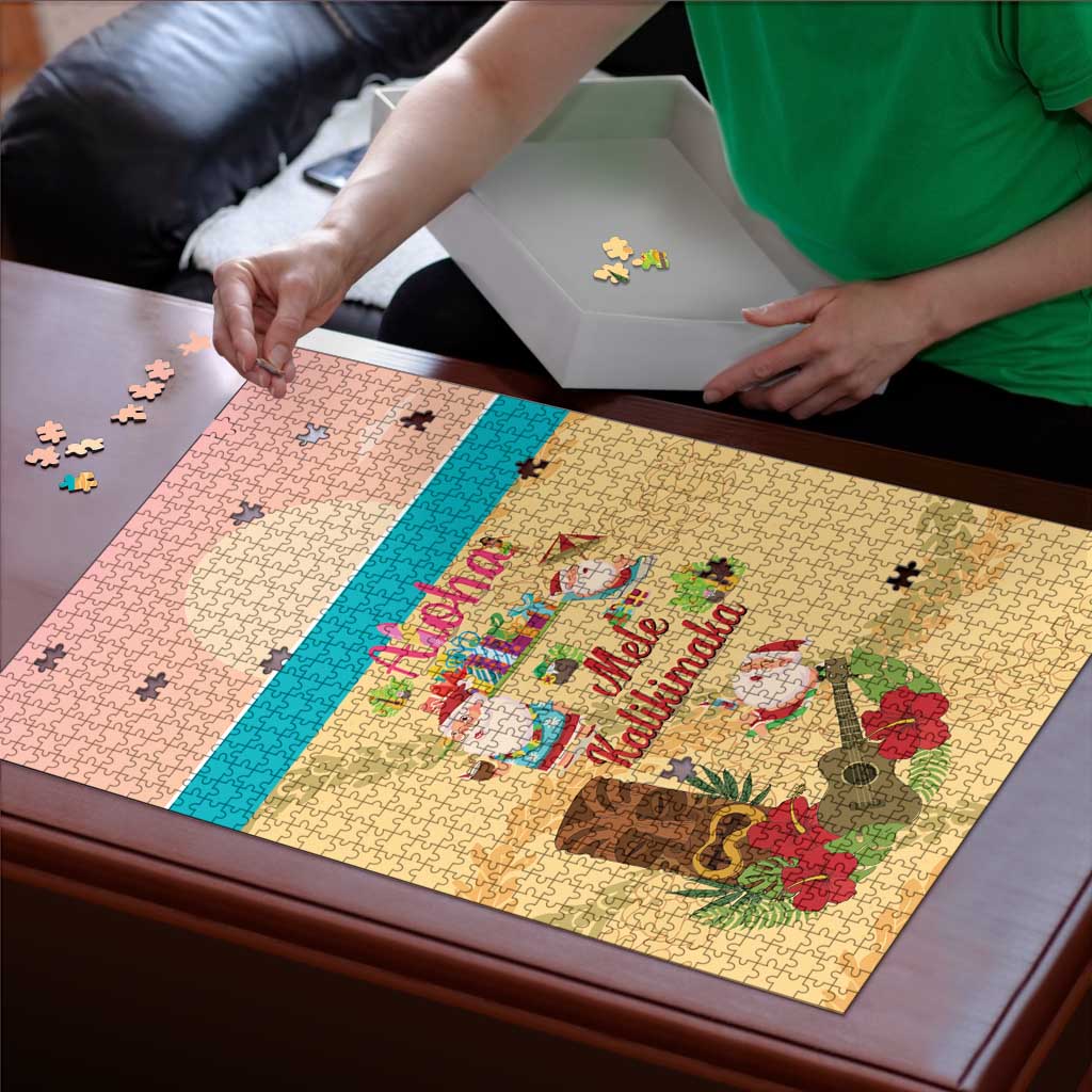Aloha Hawaii Mele Kalikimaka Puzzle Beachy Funny Santa Hawaiian Lei - Polynesian Pride