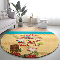 Aloha Hawaii Mele Kalikimaka Round Carpet Beachy Funny Santa Hawaiian Lei - Polynesian Pride