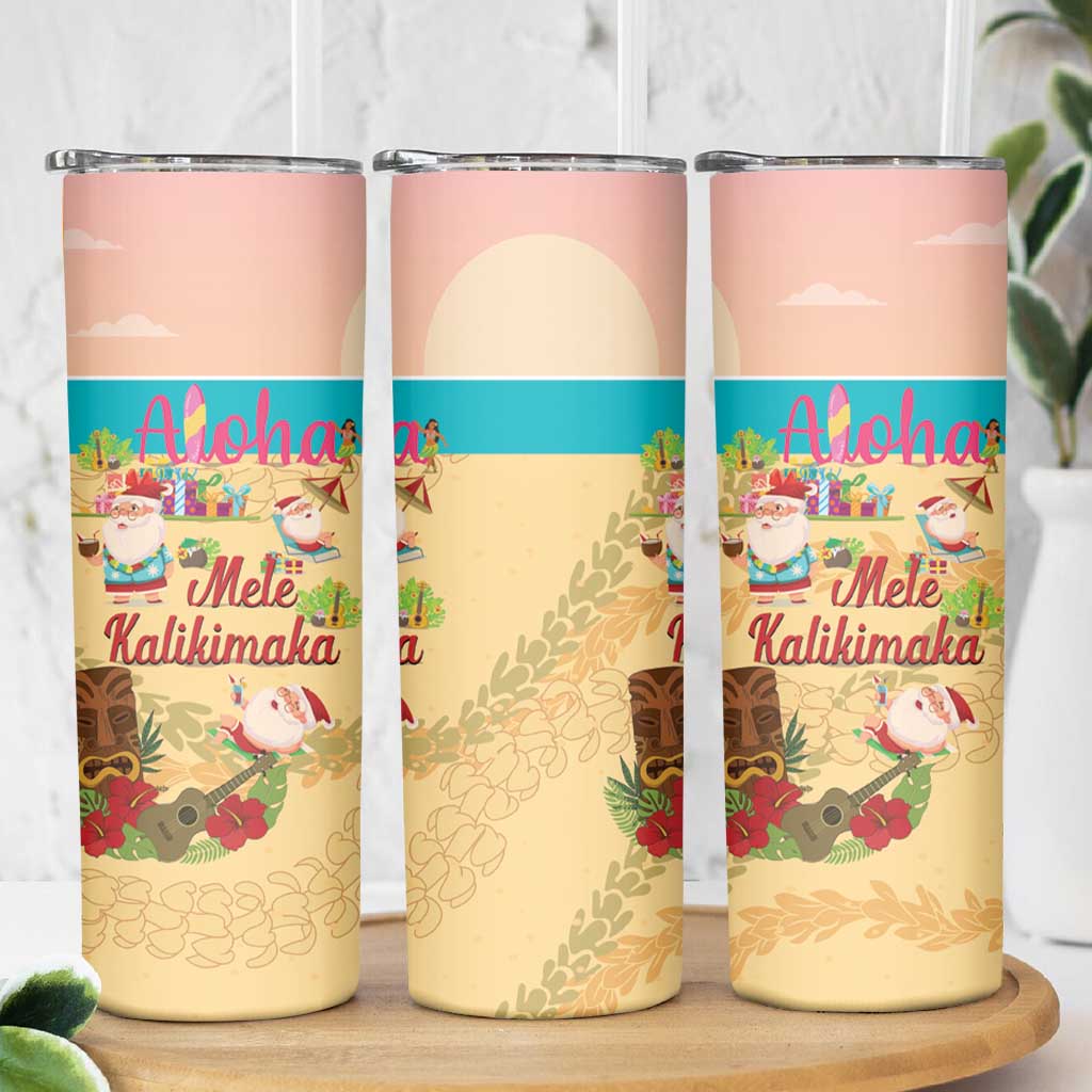 Aloha Hawaii Mele Kalikimaka Skinny Tumbler Beachy Funny Santa Hawaiian Lei - Polynesian Pride