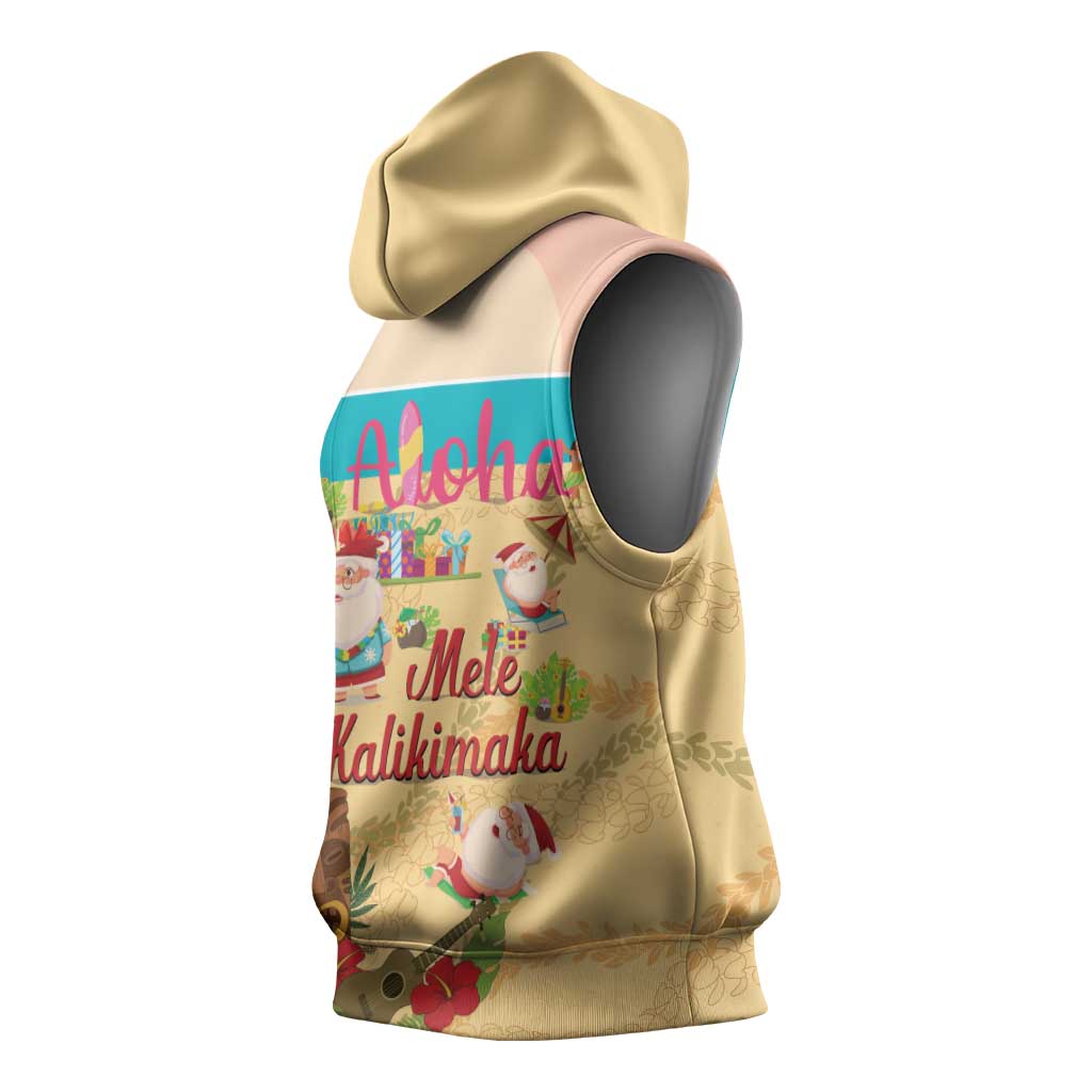 Aloha Hawaii Mele Kalikimaka Sleeveless Hoodie Beachy Funny Santa Hawaiian Lei - Polynesian Pride