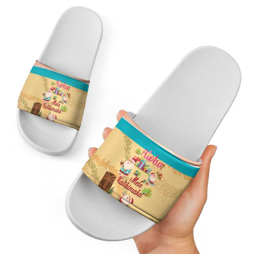 Aloha Hawaii Mele Kalikimaka Slide Sandals Beachy Funny Santa Hawaiian Lei - Polynesian Pride