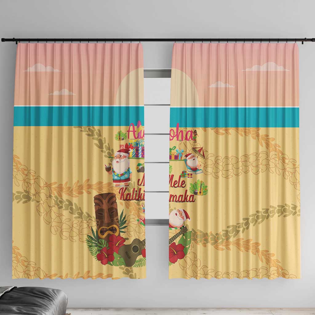 Aloha Hawaii Mele Kalikimaka Window Curtain Beachy Funny Santa Hawaiian Lei - Polynesian Pride