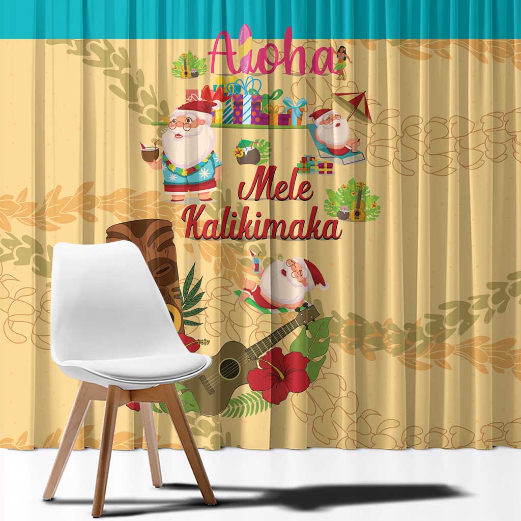 Aloha Hawaii Mele Kalikimaka Window Curtain Beachy Funny Santa Hawaiian Lei - Polynesian Pride