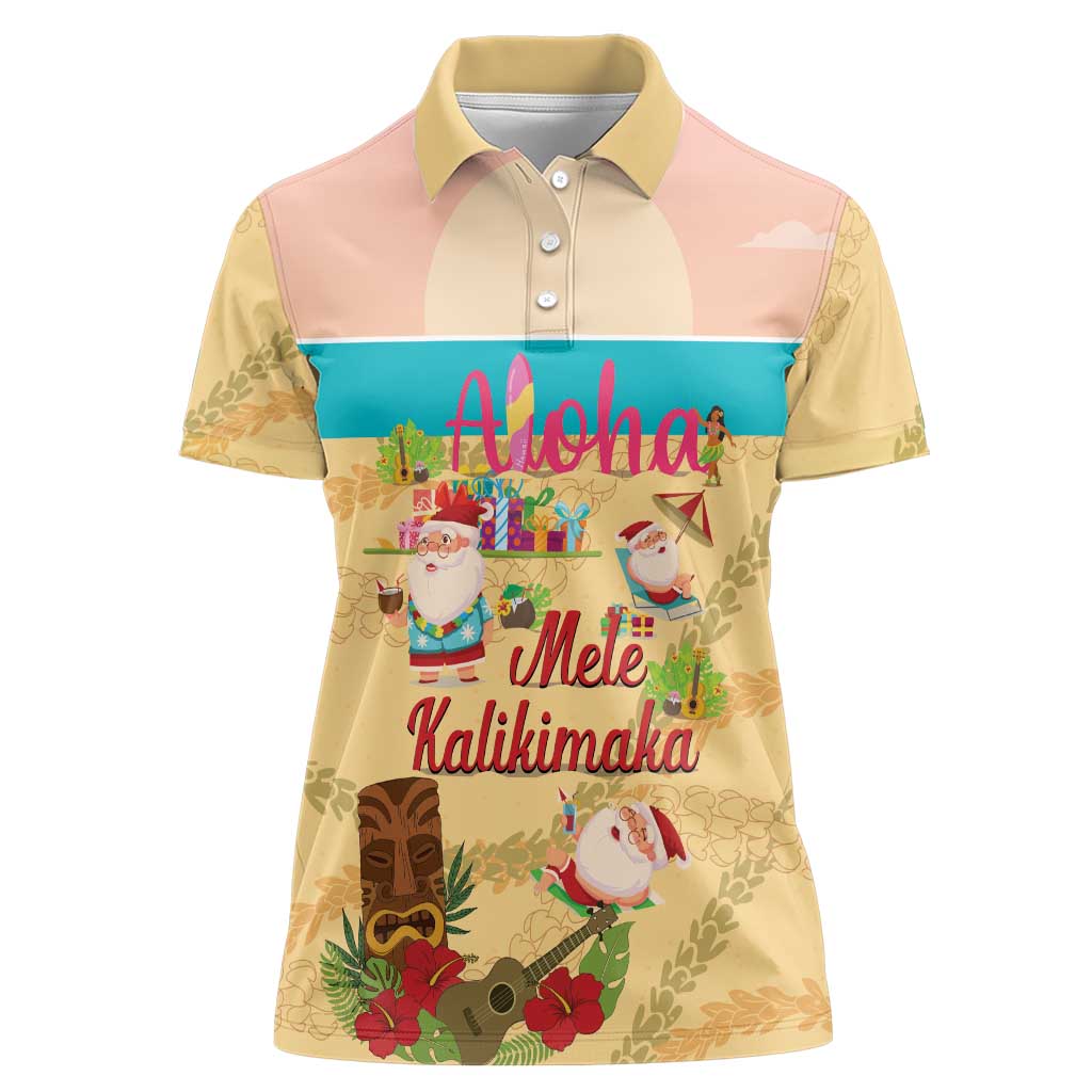 Aloha Hawaii Mele Kalikimaka Women Polo Shirt Beachy Funny Santa Hawaiian Lei - Polynesian Pride