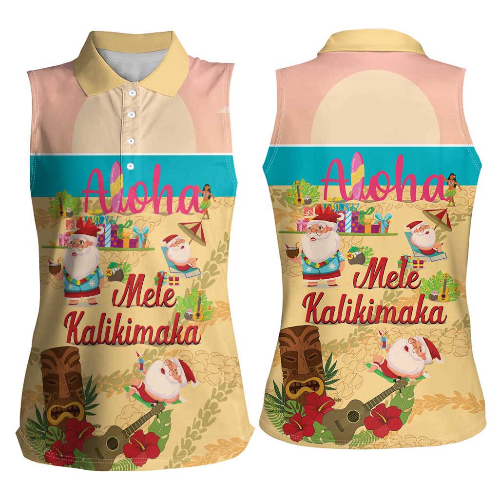 Aloha Hawaii Mele Kalikimaka Women Sleeveless Polo Shirt Beachy Funny Santa Hawaiian Lei - Polynesian Pride