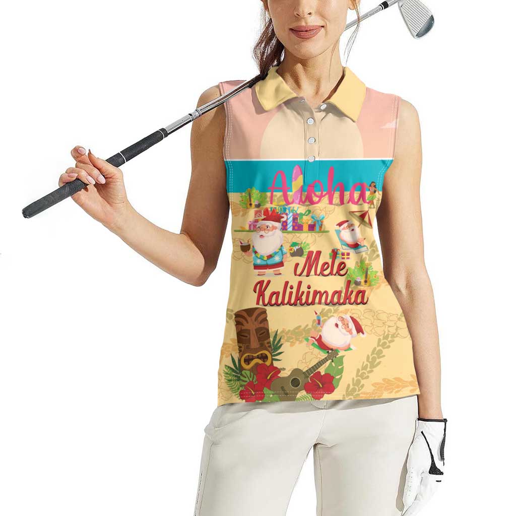 Aloha Hawaii Mele Kalikimaka Women Sleeveless Polo Shirt Beachy Funny Santa Hawaiian Lei - Polynesian Pride