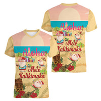 Aloha Hawaii Mele Kalikimaka Women V-Neck T-Shirt Beachy Funny Santa Hawaiian Lei - Polynesian Pride