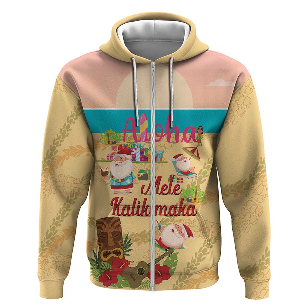 Aloha Hawaii Mele Kalikimaka Zip Hoodie Beachy Funny Santa Hawaiian Lei - Polynesian Pride