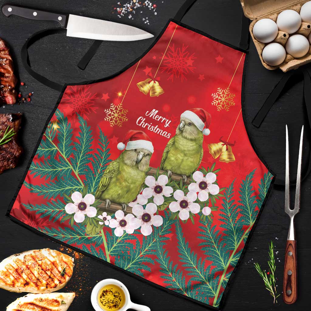 New Zealand Kakapo Christmas Apron Owl Parrot Santa Sliver Fern Manuka - Red - Polynesian Pride