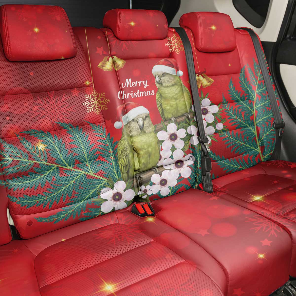 New Zealand Kakapo Christmas Back Car Seat Cover Owl Parrot Santa Sliver Fern Manuka - Red - Polynesian Pride