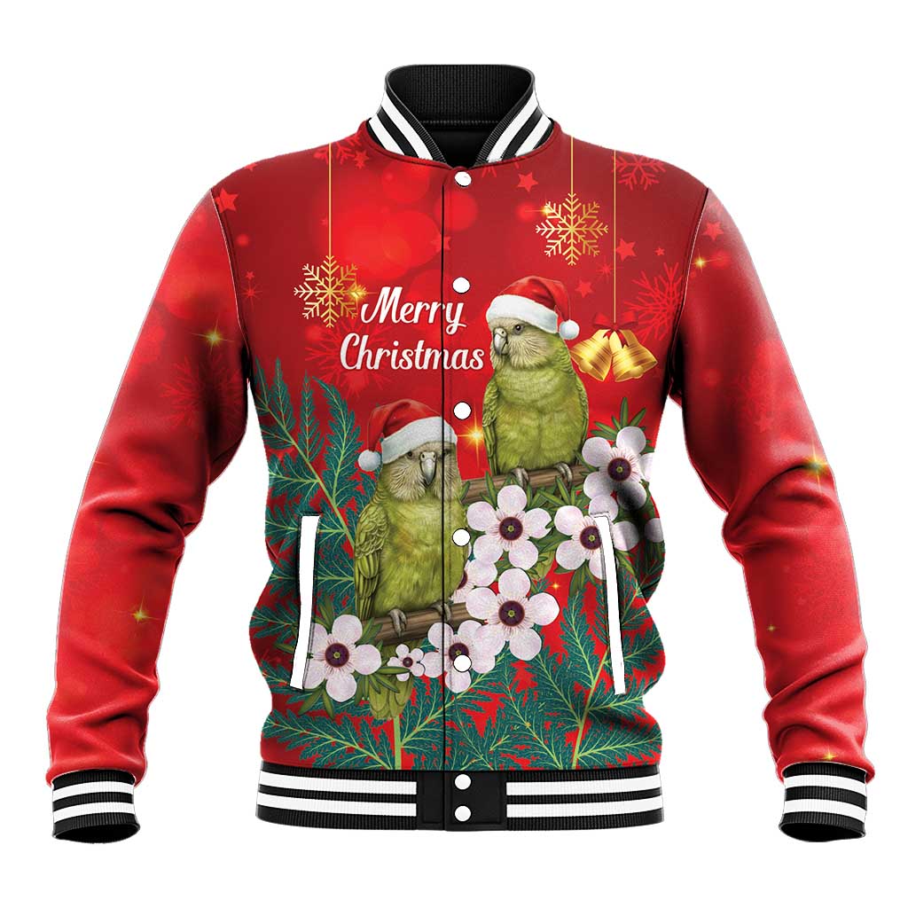 New Zealand Kakapo Christmas Baseball Jacket Owl Parrot Santa Sliver Fern Manuka - Red - Polynesian Pride
