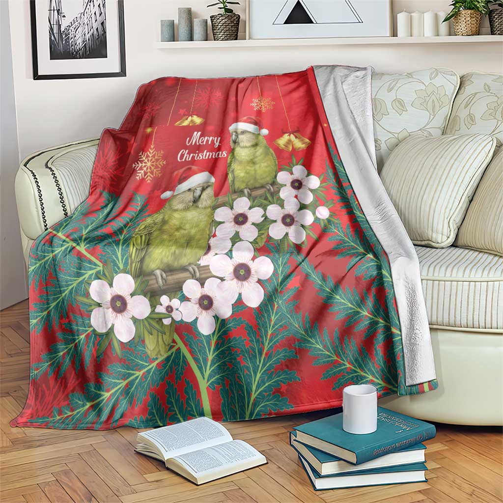 New Zealand Kakapo Christmas Blanket Owl Parrot Santa Sliver Fern Manuka - Red - Polynesian Pride