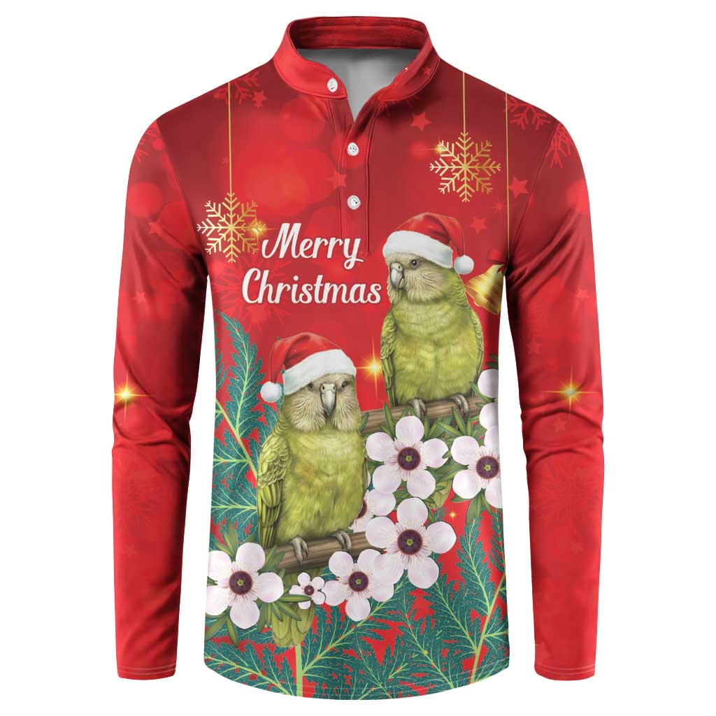 New Zealand Kakapo Christmas Button Sweatshirt Owl Parrot Santa Sliver Fern Manuka - Red - Polynesian Pride