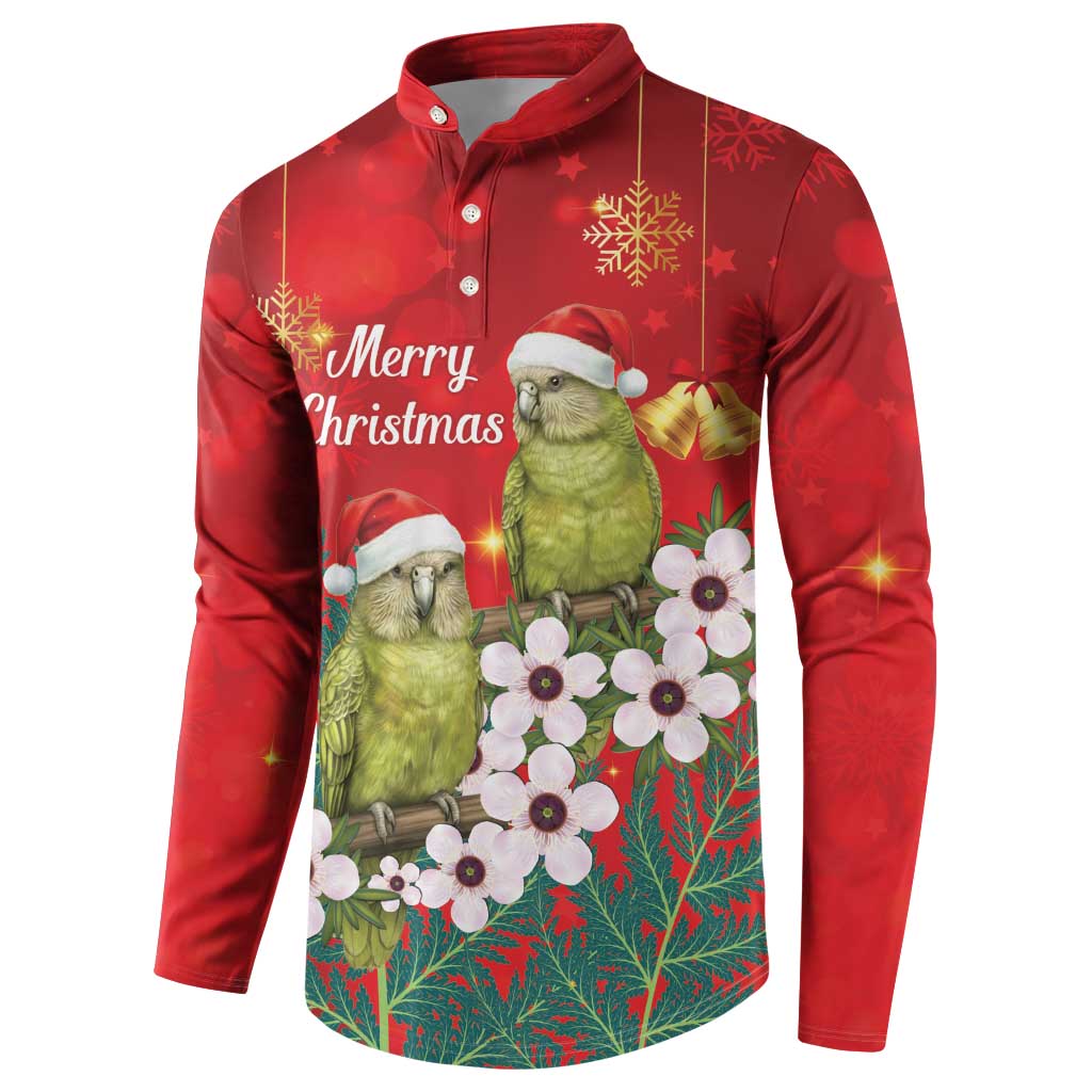 New Zealand Kakapo Christmas Button Sweatshirt Owl Parrot Santa Sliver Fern Manuka - Red - Polynesian Pride
