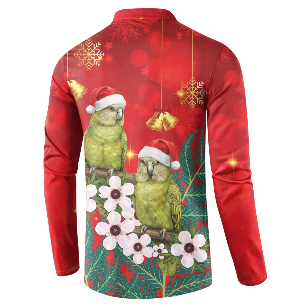 New Zealand Kakapo Christmas Button Sweatshirt Owl Parrot Santa Sliver Fern Manuka - Red - Polynesian Pride