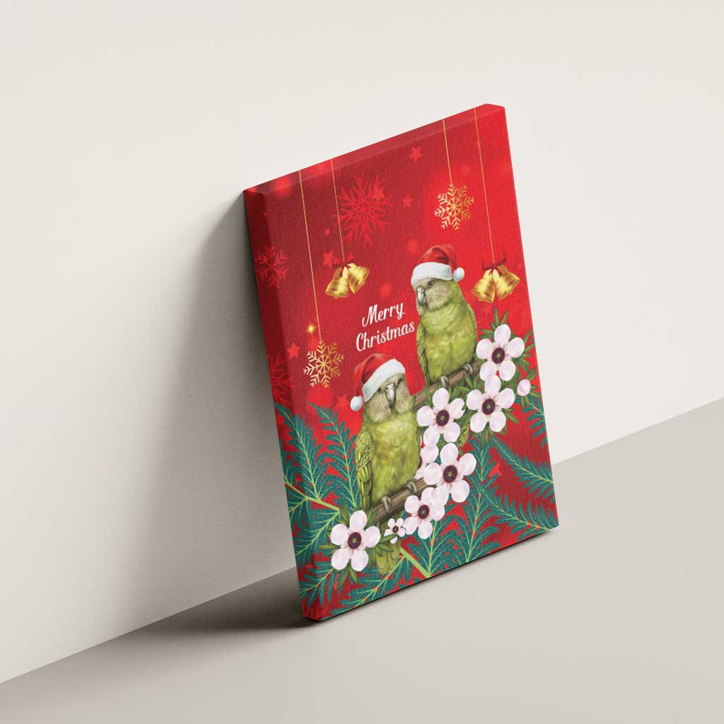 New Zealand Kakapo Christmas Canvas Wall Art Owl Parrot Santa Sliver Fern Manuka - Red - Polynesian Pride
