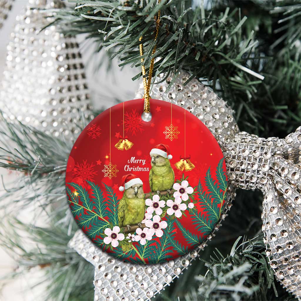 New Zealand Kakapo Christmas Ceramic Ornament Owl Parrot Santa Sliver Fern Manuka - Red - Polynesian Pride