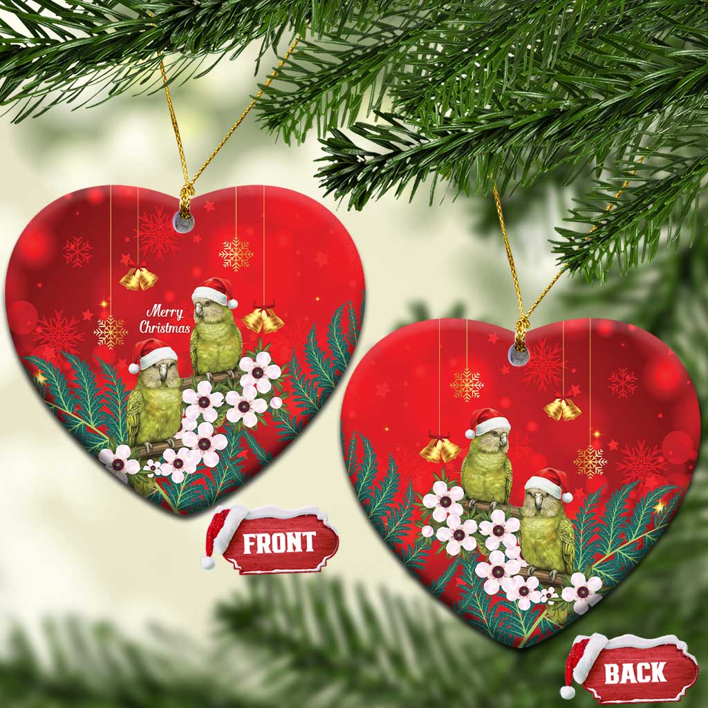 New Zealand Kakapo Christmas Ceramic Ornament Owl Parrot Santa Sliver Fern Manuka - Red - Polynesian Pride