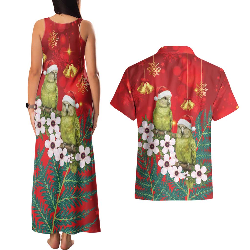New Zealand Kakapo Christmas Couples Matching Tank Maxi Dress and Hawaiian Shirt Owl Parrot Santa Sliver Fern Manuka - Red - Polynesian Pride