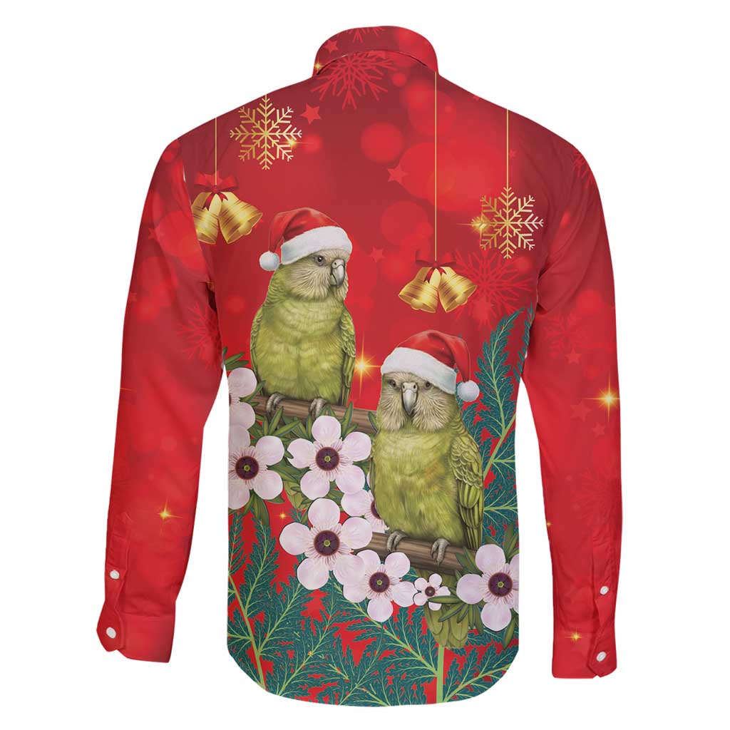 New Zealand Kakapo Christmas Family Matching Long Sleeve Bodycon Dress and Hawaiian Shirt Owl Parrot Santa Sliver Fern Manuka - Red - Polynesian Pride