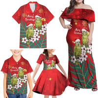 New Zealand Kakapo Christmas Family Matching Off Shoulder Maxi Dress and Hawaiian Shirt Owl Parrot Santa Sliver Fern Manuka - Red - Polynesian Pride