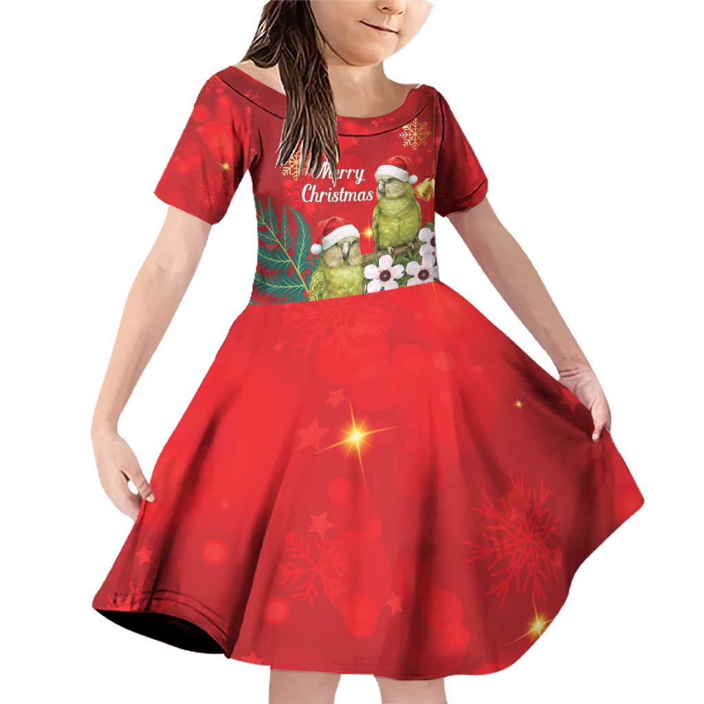 New Zealand Kakapo Christmas Family Matching Off Shoulder Short Dress and Hawaiian Shirt Owl Parrot Santa Sliver Fern Manuka - Red - Polynesian Pride