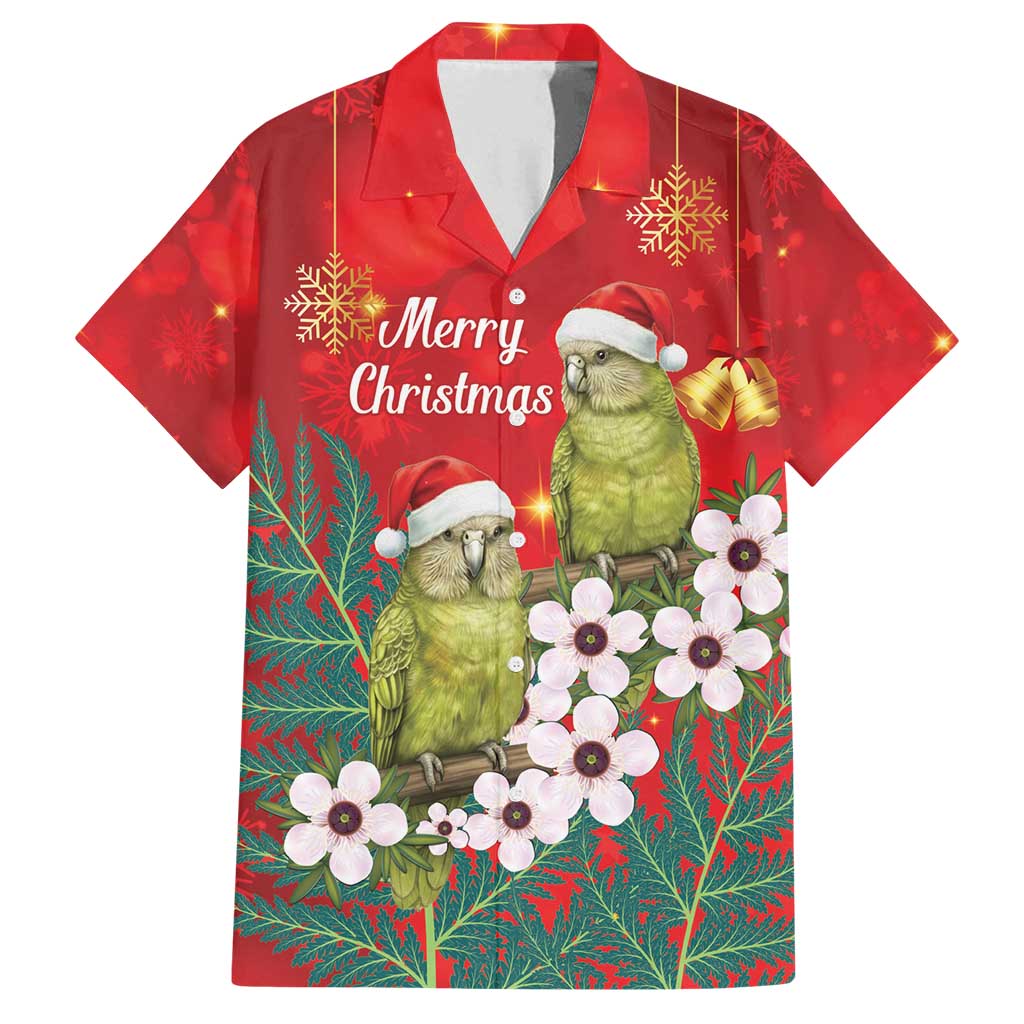 New Zealand Kakapo Christmas Family Matching Off Shoulder Short Dress and Hawaiian Shirt Owl Parrot Santa Sliver Fern Manuka - Red - Polynesian Pride