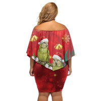 New Zealand Kakapo Christmas Family Matching Off Shoulder Short Dress and Hawaiian Shirt Owl Parrot Santa Sliver Fern Manuka - Red - Polynesian Pride