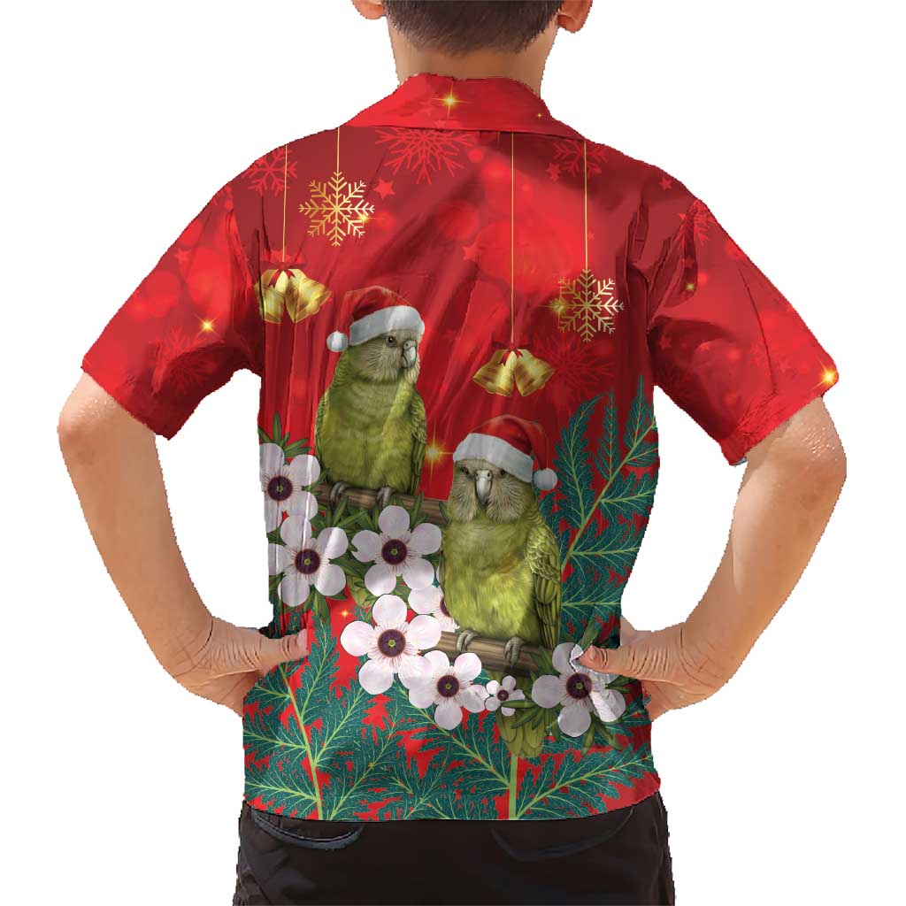 New Zealand Kakapo Christmas Family Matching Short Sleeve Bodycon Dress and Hawaiian Shirt Owl Parrot Santa Sliver Fern Manuka - Red - Polynesian Pride