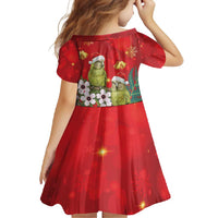 New Zealand Kakapo Christmas Family Matching Short Sleeve Bodycon Dress and Hawaiian Shirt Owl Parrot Santa Sliver Fern Manuka - Red - Polynesian Pride