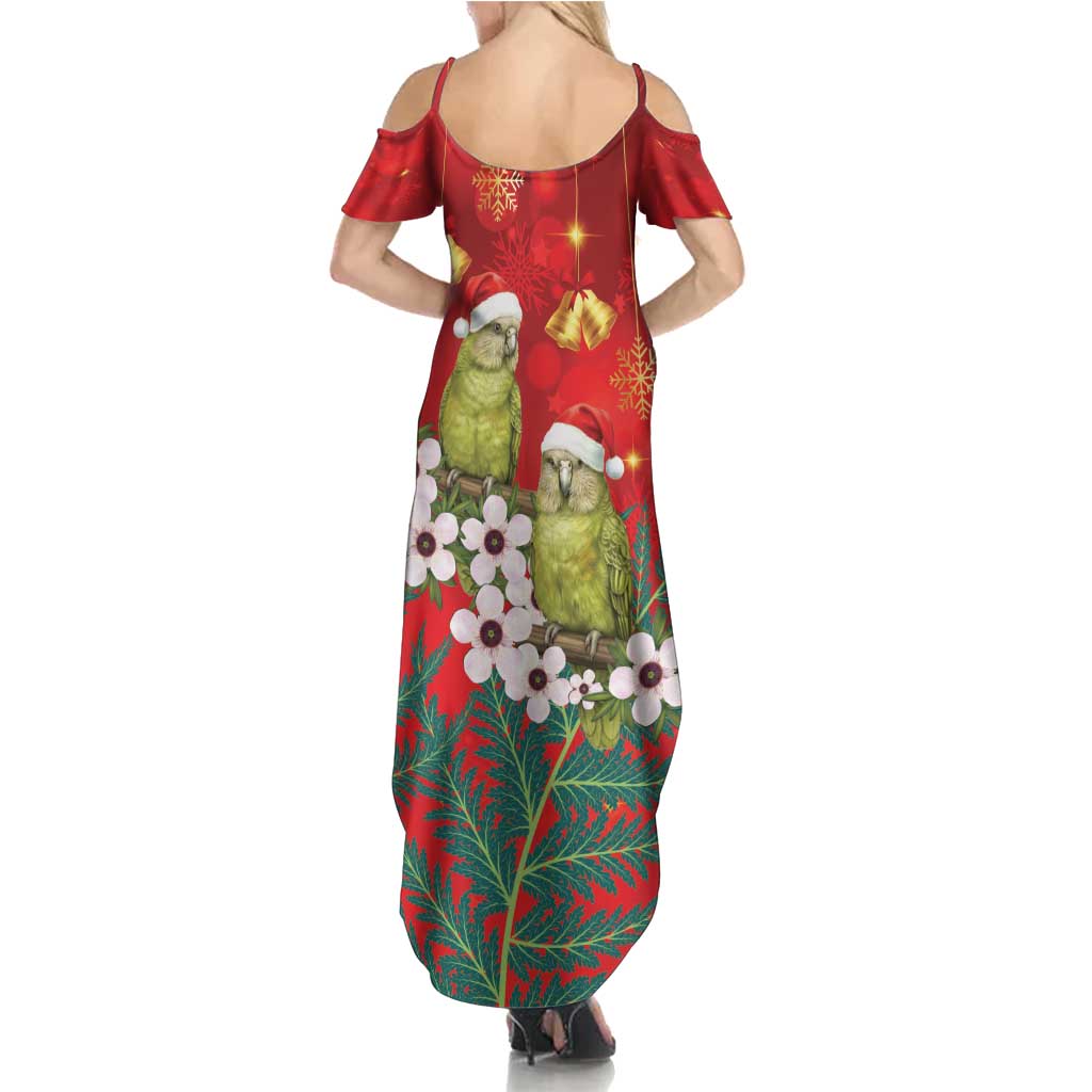 New Zealand Kakapo Christmas Family Matching Summer Maxi Dress and Hawaiian Shirt Owl Parrot Santa Sliver Fern Manuka - Red - Polynesian Pride
