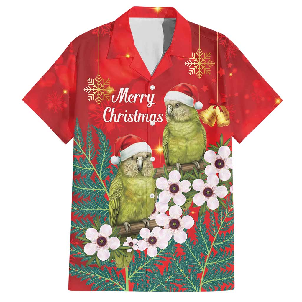 New Zealand Kakapo Christmas Hawaiian Shirt Owl Parrot Santa Sliver Fern Manuka - Red - Polynesian Pride
