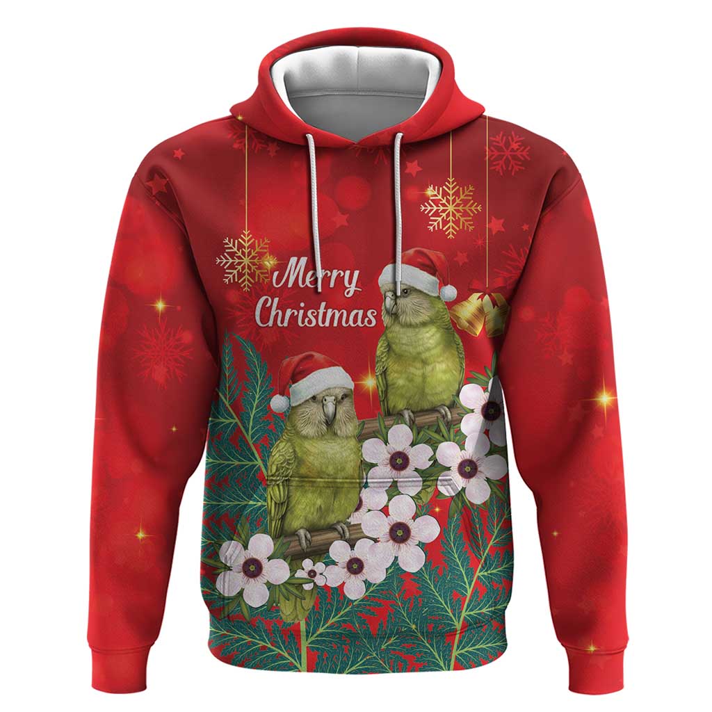 New Zealand Kakapo Christmas Hoodie Owl Parrot Santa Sliver Fern Manuka - Red - Polynesian Pride