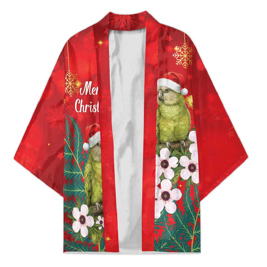 New Zealand Kakapo Christmas Kimono Owl Parrot Santa Sliver Fern Manuka - Red - Polynesian Pride